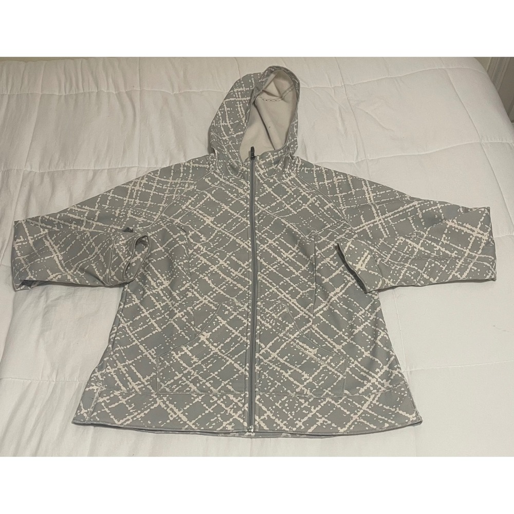 Columbia Sportswear Women's XL Gray‎ White Geo Print Hooded Softshell Jacket